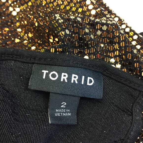 Torrid Cami Tank Top 2X Womans Plus Black Gold Sequin Sleeveless Holiday Sparkle - Picture 4 of 15